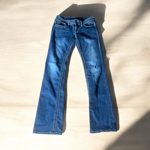 Vigoss Blue Slim Boot Cut Jeans with Unique Embroidery Size 7 - Picture 2 of 5